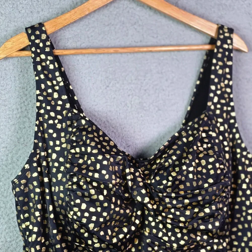 Swimsuits For All Tankini Top Black Gold 28 Ruched Supportive Swimwear New